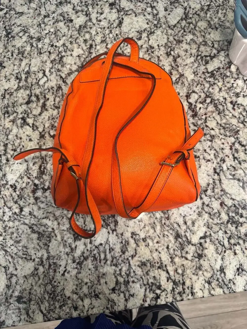 Michael Kors Orange Pebbled Leather Backpack Gold Hardware Travel Bookbag Purse